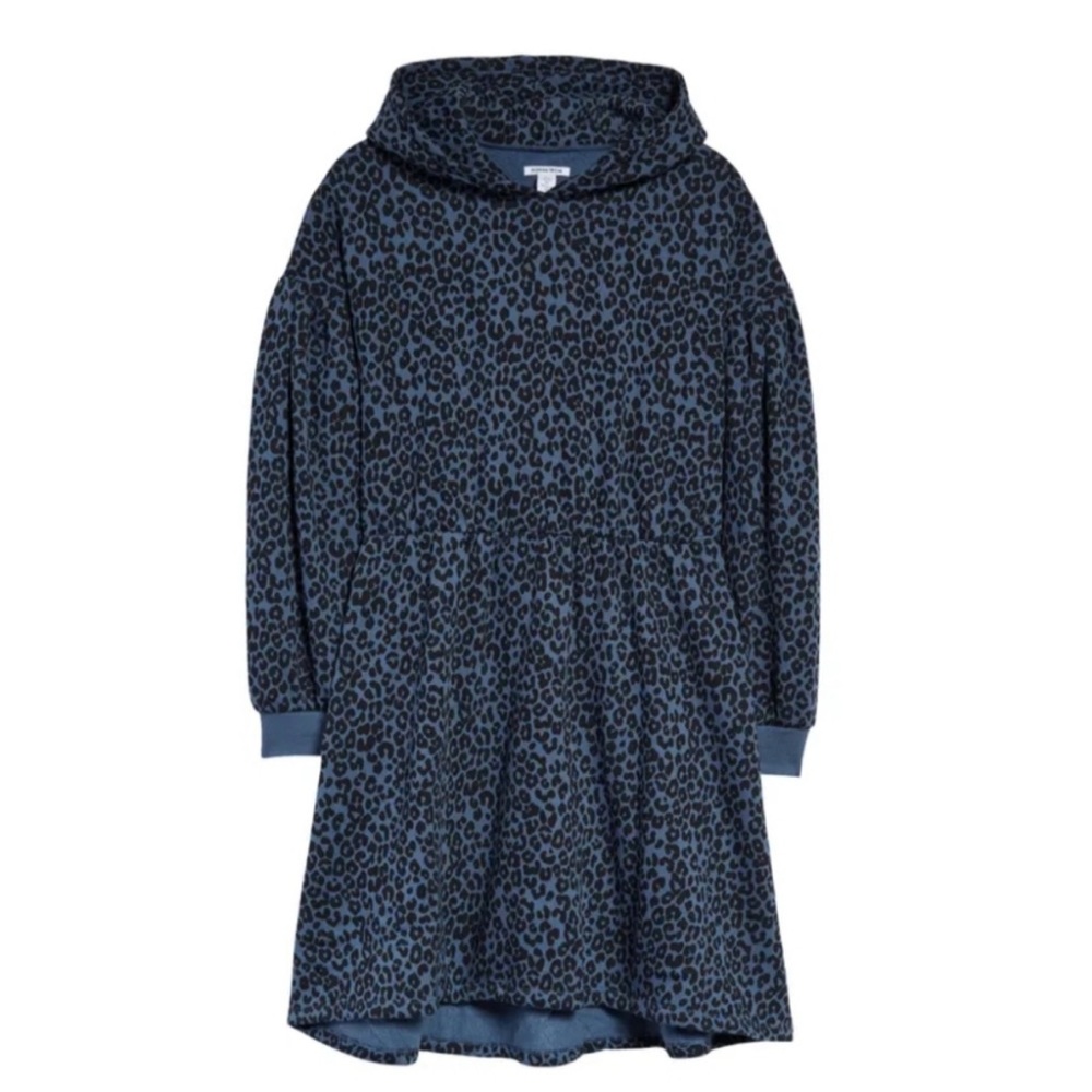 Nordstrom Kids' Blue Del Mar Leopard Print Long Sleeve Hooded Dress M (8-10)